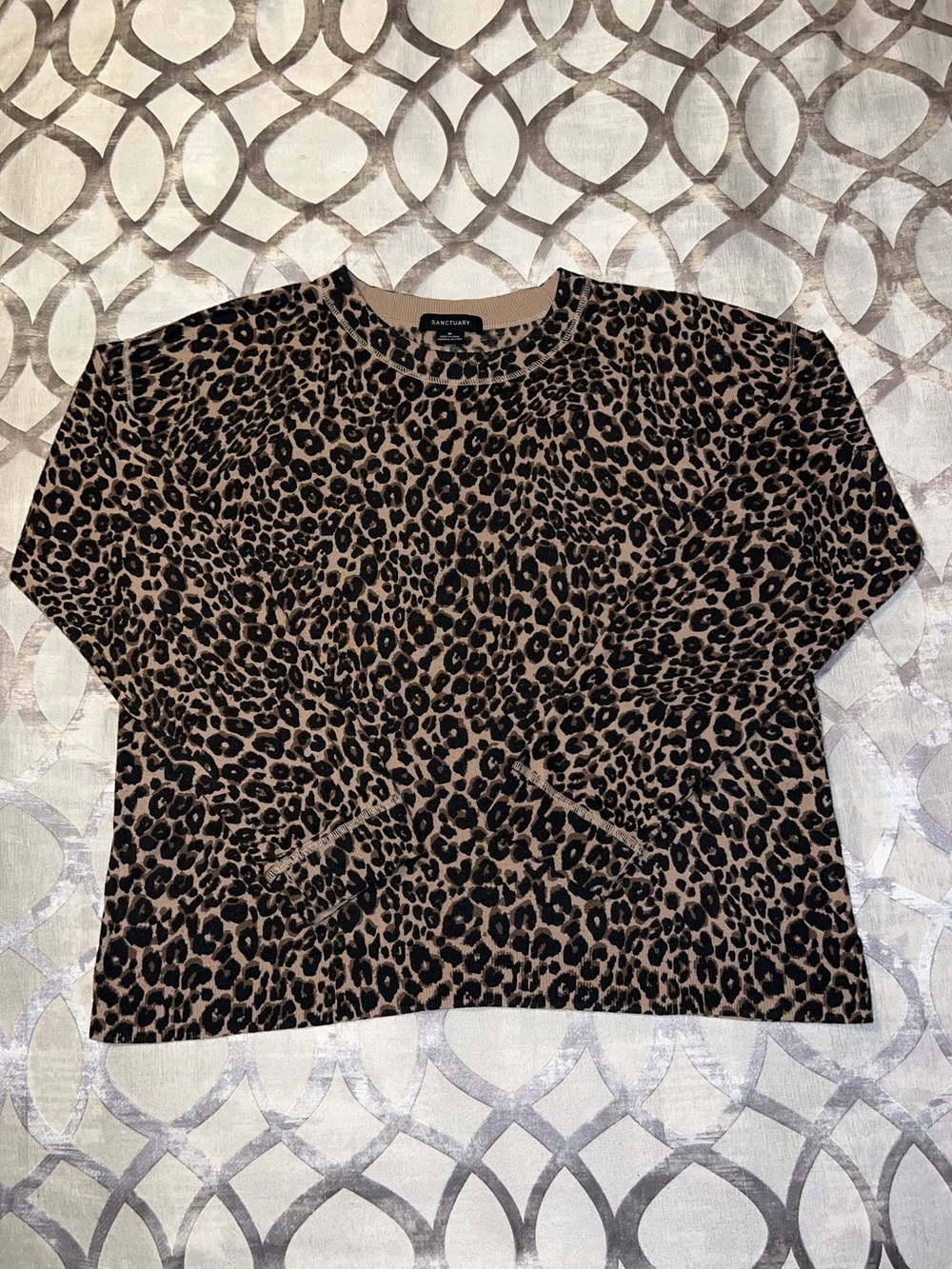 Sanctuary Women’s 24/7 Leopard Print Popover Crewneck Sweater